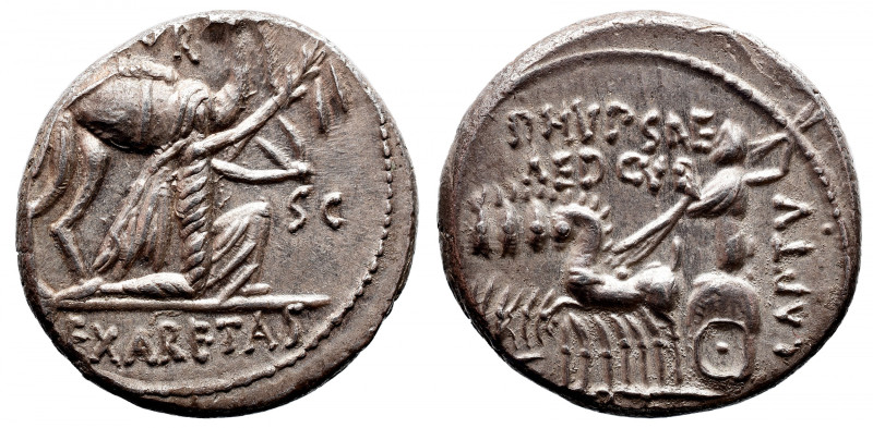 M. Aemilius Scaurus and P. Plautius Hypsaeus AR Denarius. Rome, 58 BC. ( M•SCAVR...