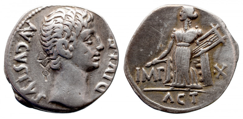 Roman Imperial 
Augustus AR Denarius. Lugdunum, 15 BC. AVGVSTVS DIVI•F, bare he...