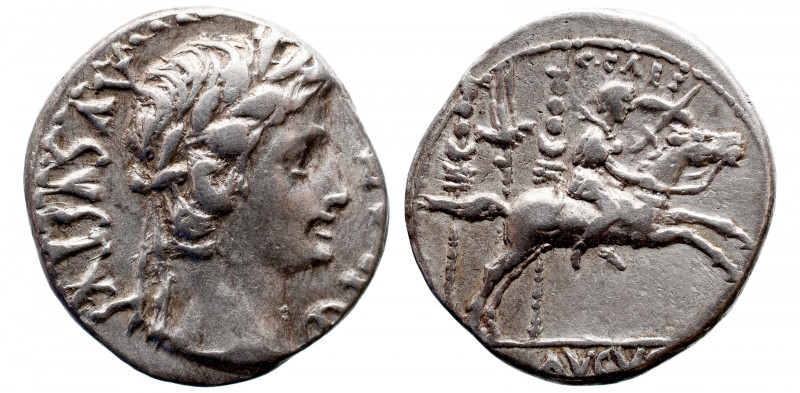 Roman Imperial 
Augustus AR Denarius. Lugdunum, 8 BC. AVGVSTVS DIVI•F, laureate...