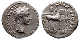 Roman Imperial 
Tiberius AR Denarius. Lugdunum, AD 15-16. TI CAESAR DIVI AVG F AVGVST.VS, laureate head right / TR POT XVII, Tiberius, laureate and c...