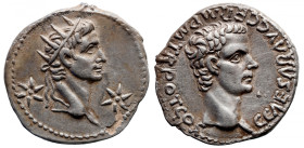 Roman Imperial 
Caligula, with Divus Augustus, AR Denarius. Lugdunum, AD 37. C•CAESAR•AVG•GERM•P•M•TR•POT COS, bare head of Gaius (Caligula) right / ...