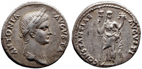Roman Imperial 
Antonia (mother of Claudius) AR Denarius. Lugdunum, AD 41-42. ANTONIA AVGVSTA, draped bust to right, wearing wreath of grain ears / C...