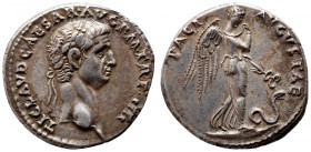 Roman Imperial 
Claudius I AR Denarius. Rome, AD 46-47. TI CLAVD CAESAR AVG P M•TR•P•VI•IMP•XI, laureate head to right / PACI AVGVSTAE, Pax-Nemesis, ...