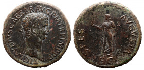 Roman Imperial 
Claudius I &AElig; Sestertius. Rome, AD 50. TI CLAVDIVS CAESAR AVG P M TR P IMP P P, laureate head to right / SPES AVGVSTA, Spes, dra...