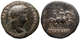Roman Imperial 
NERO (54-68). Sestertius. Lugdunum. 
Obv: IMP NERO CAESAR AVG P MAX TR POT P P. Laureate head right. 
Rev: DECVRSIO / S - C. Empero...