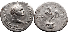 Roman Imperial 
Vespasian AR Denarius. Rome, 76 AD. Laureate head right / COS-VII across field, eagle standing facing on garlanded base, head left. R...