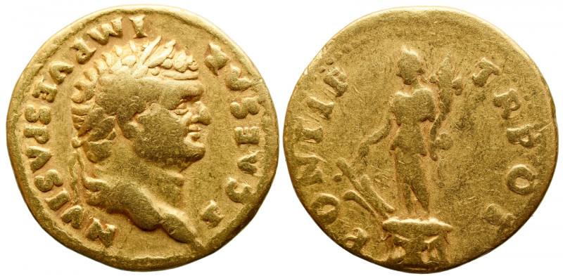 Roman Imperial 
TITUS (Caesar, 69-79). GOLD Aureus. Rome. 
Obv: T CAESAR IMP V...