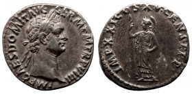 Roman Imperial 
Domitian AR Denarius. Rome, AD 90. IMP CAES DOMIT AVG GERM P M TR P VIIII, laureate head to right / IMP XXI COS XV CENS P P P, Minerv...