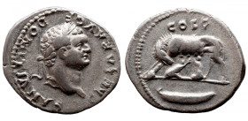Roman Imperial 
Domitian, as Caesar, AR Denarius. Rome, AD 77-78. CAESAR AVG F DOMITIANVS, laureate head to right / She-wolf standing to left, head r...