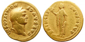 Roman Imperial 
Domitian, as Caesar, AV Aureus. Rome, AD 75. CAES AVG F DOMIT COS III, laureate head to right / PRINCEPS IVVENTVT, Spes advancing to ...