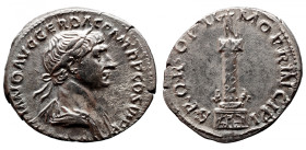Roman Imperial 
Trajan AR Denarius. Rome, AD 113-114. IMP TRAIANO AVG GER DAC P M TR P COS VI P P, laureate and draped bust to right / S P Q R OPTIMO...