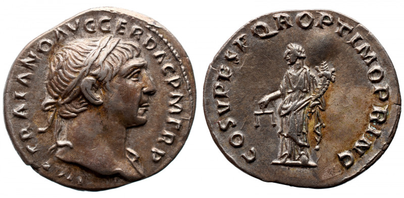 Roman Imperial 
Trajan AR Denarius. Rome, AD 103-111. IMP TRAIANO AVG GER DAC P...