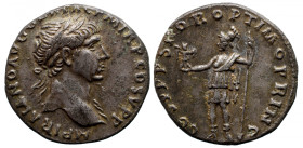 Roman Imperial 
Trajan AR Denarius. Rome, AD 107-111.IMP TRAIANO AVG GER DAC P M TR P COS V P P, laureate head to right, aegis on far shoulder / COS ...