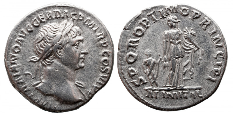 Roman Imperial 
Trajan AR Denarius. Rome, AD 112-114. IMP TRAIANO AVG GER DAC P...