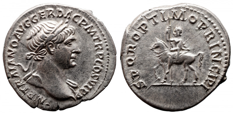 Roman Imperial 
Trajan AR Denarius. Rome, AD 112-113. IMP TRAIANO AVG GER DAC P...