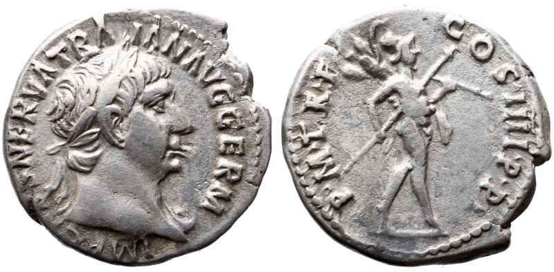 Roman Imperial 
Trajan AR Denarius. Rome, AD 101-102. IMP CAES NERVA TRAIAN AVG...