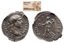 Roman Imperial 
Trajan AR Denarius. Rome, AD 102. IMP CAES NERVA TRAIAN AVG GERM, laureate head to right / P M TR P COS IIII P P, Victory walking to ...