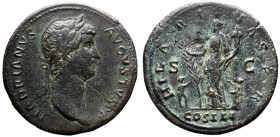 Roman Imperial 
HADRIAN (117-138). Sestertius. Rome. 
Obv: HADRIANVS AVGVSTVS P P. Laureate head right. 
Rev: HILARITAS PR / COS III / S - C. Hilar...