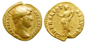 Roman Imperial 
HADRIAN (117-138). GOLD Aureus. Rome. 
Obv: HADRIANVS AVG COS III P P. Head of Hadrian facing right, slight drapery on shoulder; 
R...
