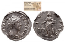 Roman Imperial 
Diva Faustina I (wife of A. Pius) AR Denarius. Rome, after AD 141. DIVA AVG FAVSTINA, draped bust to right / PIETAS AVG, Pietas stand...