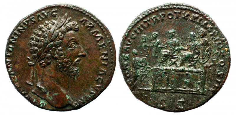 Roman Imperial 
Marcus Aurelius (AD 161-180). AE sestertius . About VF. Rome, A...