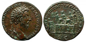 Roman Imperial 
Marcus Aurelius (AD 161-180). AE sestertius . About VF. Rome, AD 166. M AVREL ANTONINVS AVG-ARMENIACVS P M, laureate head of Marcus A...