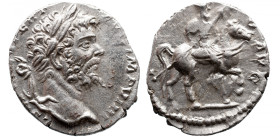 Roman Imperial 
Septimius Severus AR Denarius. Laodicea ad Mare, AD 197. L SEPT SEV PERT AVG [IMP VIIII], laureate head to right / PROFEC[TIO AVG], E...