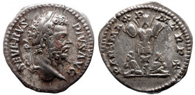 Roman Empire 
Septimius Severus AR Denarius. Rome, AD 201. SEVERVS - PIVS AVG, laureate head right / PART MAX P M TR P VIII, bound captive seated to e...