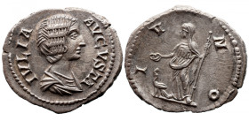 Roman Imperial 
JULIA DOMNA (Augusta, 193-217). Denarius. Rome. Obv: IVLIA AVGVSTA. Draped bust right. Rev: IVNO. Juno standing left, holding patera ...