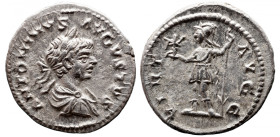 Roman Imperial 
Caracalla AR Denarius. Laodicea ad Mare, circa AD 200-201. ANTONINVS AVGVSTVS, laureate, draped and cuirassed bust to right / VIRT AV...