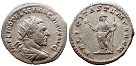 Roman Imperial 
Macrinus AR Antoninianus. Rome, AD 217-218. IMP C M OPEL SEV MACRINVS AVG, radiate and draped bust to right / FELICITAS TEMPORVM, Fel...