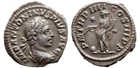Roman Imperial 
Elagabalus AR Denarius. Rome, AD 220-221. IMP ANTONINVS PIVS AVG, laureate, draped bust right wearing 'horn' / P M TR P IIII COS III ...