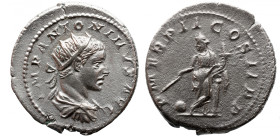 Roman Imperial 
Elagabalus AR Antoninianus. Rome, AD 219. IMP ANTONINVS AVG, radiate and draped bust to right / P M TR P II COS II P P, Providentia s...