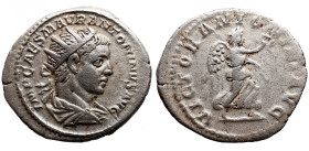 Roman Imperial 
Elagabalus AR Antoninianus. Rome, AD 219-220. IMP CAES M AVR ANTONINVS AVG, Radiate, draped, and cuirassed bust right / VICTOR ANTONI...