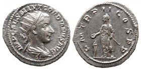 Roman Imperial 
GORDIAN III (238-244). Antoninianus. Rome. 
Obv: IMP CAES M ANT GORDIANVS AVG. Radiate, draped and cuirassed bust right. 
Rev: P M ...
