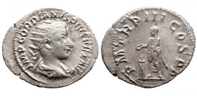 Roman Imperial 
GORDIAN III (238-244). Antoninianus. Rome. 
Obv: IMP GORDIANVS PIVS FEL AVG. Radiate, draped and cuirassed bust right. 
Rev: P M TR...