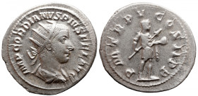 Roman Imperial 
GORDIAN III (238-244). Antoninianus. Rome. 
Obv: IMP GORDIANVS PIVS FEL AVG. Radiate, draped and cuirassed bust right. 
Rev: P M TR...