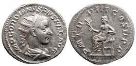 Roman Imperial 
GORDIAN III (238-244). Antoninianus. Rome. 
Obv: IMP GORDIANVS PIVS FEL AVG. Radiate, draped and cuirassed bust right. 
Rev: P M TR...