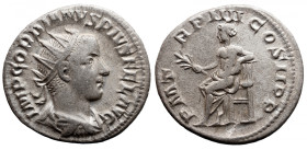 Roman Imperial 
GORDIAN III (238-244). Antoninianus. Rome. Obv: IMP GORDIANVS PIVS FEL AVG. Radiate, draped and cuirassed bust right. Rev: P M TR P I...