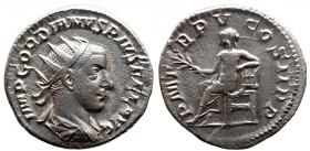 Roman Imperial 
GORDIAN III (238-244). Antoninianus. Rome. 
Obv: IMP GORDIANVS PIVS FEL AVG. Radiate, draped and cuirassed bust right. 
Rev: P M TR...
