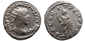 Roman Empire 
GORDIAN III (238-244). Antoninianus. Rome. 
Obv: IMP GORDIANVS PIVS FEL AVG. Radiate, draped and cuirassed bust right. 
Ver : SECVRIT...