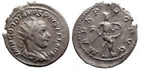 GORDIAN III (238-244). Antoninianus. Rome. 
Obv: IMP GORDIANVS PIVS FEL AVG. Radiate, draped and cuirassed bust right. 
Rev: MARS PROPVG. Mars advan...