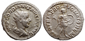 Roman Imperial 
GORDIAN III (238-244). Antoninianus. Rome. 
Obv: IMP GORDIANVS PIVS FEL AVG. Radiate, draped and cuirassed bust right. 
Rev: MARTEM...