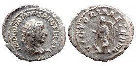 Roman Imperial 
GORDIAN III (238-244). Antoninianus. Rome. 
Obv: IMP GORDIANVS PIVS FEL AVG. Radiate, draped and cuirassed bust right. 
Rev: VICTOR...