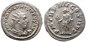 Roman Imperial 
PHILIP I 'THE ARAB' (244-249). Antoninianus. Rome. 
Obv: IMP PHILIPPVS AVG. Radiate, draped and cuirassed bust right. 
Rev: P M TR ...