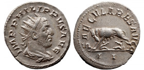 Roman Imperial 
PHILIP I 'THE ARAB' (244-249). Antoninianus. Rome. 
Saecular Games/1000th Anniversary of Rome issue. 
Obv: IMP PHILIPPVS AVG. Radia...