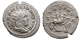 Roman Imperial 
PHILIP I 'THE ARAB' (244-249). Antoninianus. Rome. 
Obv: IMP PHILIPPVS AVG. Radiate, draped and cuirassed bust right. 
Rev: VIRTVS ...