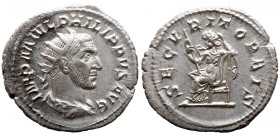 Roman Imperial 
PHILIP I 'THE ARAB' (244-249). Antoninianus. Rome. 
Obv: IMP M IVL PHILIPPVS AVG. Radiate, draped and cuirassed bust right. 
Rev: S...
