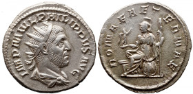 Roman Imperial 
PHILIP I 'THE ARAB' (244-249). Antoninianus. Rome. 
Obv: IMP M IVL PHILIPPVS AVG. Radiate, draped and cuirassed bust right. 
Rev: R...