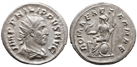 Roman Imperial 
PHILIP I 'THE ARAB' (244-249). Antoninianus. Rome. 
Obv: IMP PHILIPPVS AVG. Radiate, draped and cuirassed bust right. 
Rev: ROMAE A...